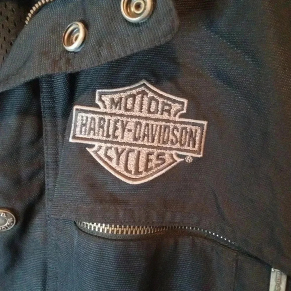 Harley Davidson women's large Nylon jacket black gray snap buttons / zipper - Picture 8 of 12